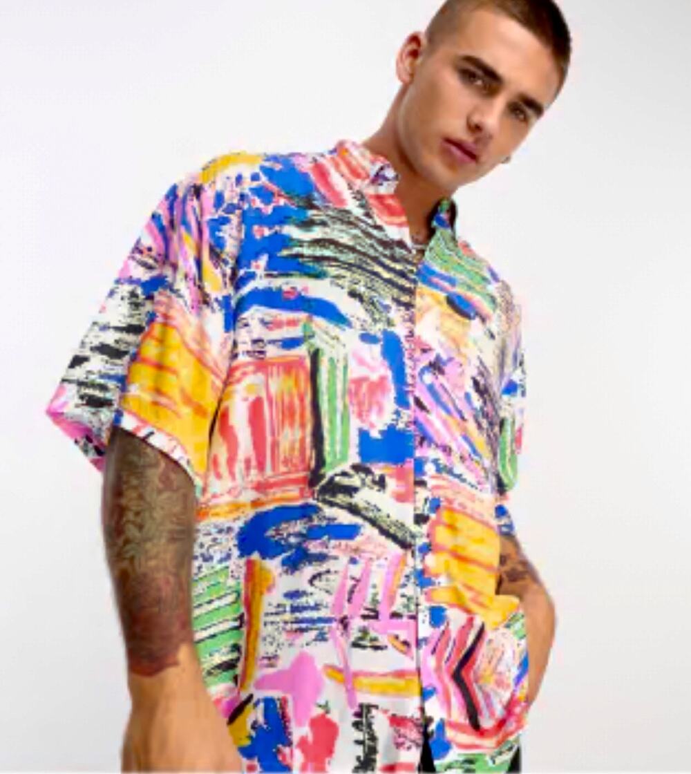 ASOS Boxy Oversized Button Shirt Mens Size Medium Colorful Vintage-Inspired